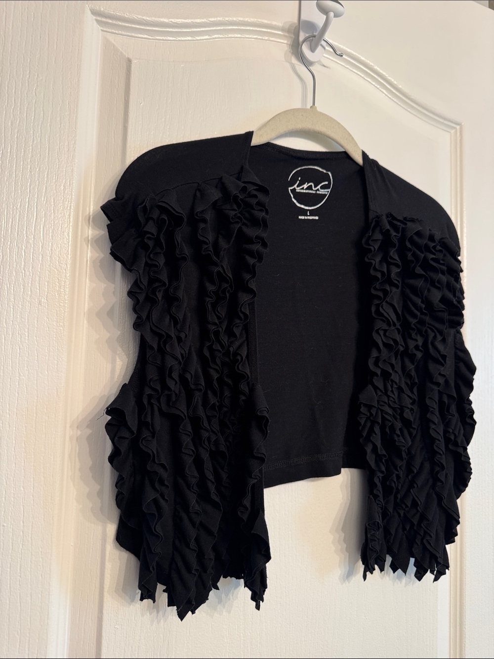 INC International Concepts Black Ruffle Bolero Shrug